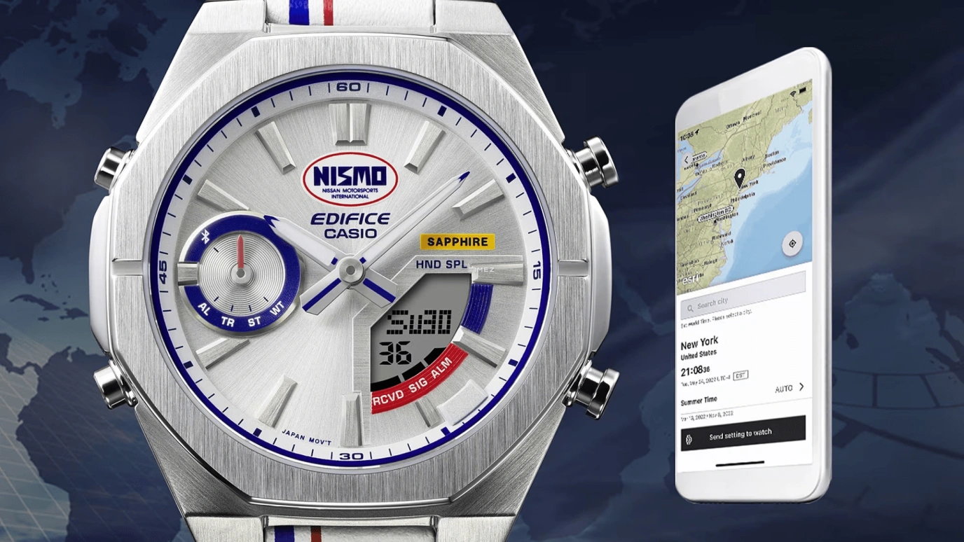 Casio,EDIFICE 48x43mm,48x43mm,Stainless Steel,Silver,Quartz,Countdown,Chronograph,Date,Day,Sapphire,Crystal Glass,Round,ECBS10NIS,ECBS10NIS-7A