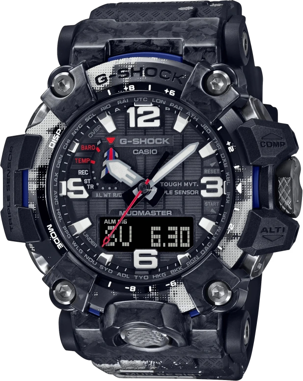 Casio,Mudmaster 54.40mm,54.40mm,Resin,Stainless Steel,Black,Quartz,Countdown,Chronograph,Month,Date,Sapphire,Round,GWG2000TLC1A