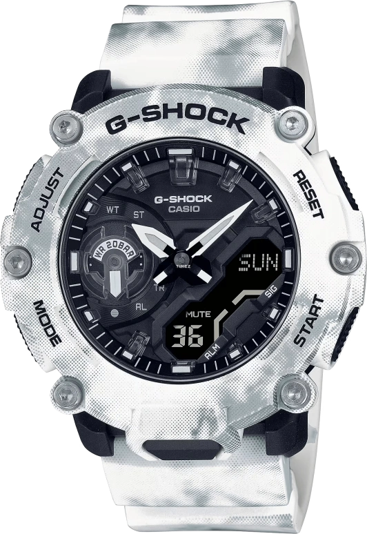 Casio,G-SHOCK 47.10mm,47.10mm,Resin,White,Quartz,Countdown,Chronograph,Month,Date,Hardlex,Round,GA2200GC,GA2200GC-7A