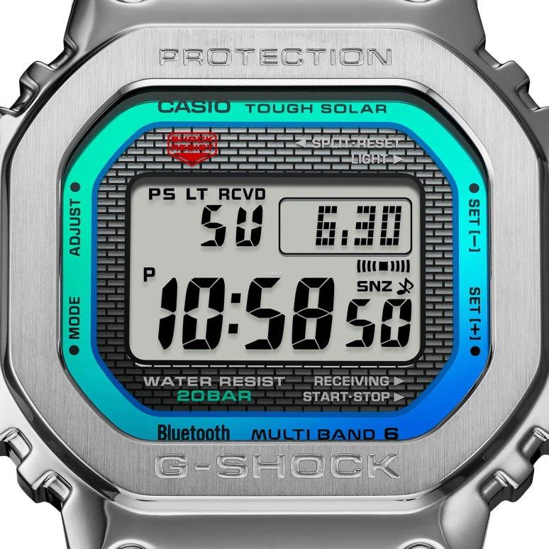 Casio,G-SHOCK 49.30x43.20mm,49.30x43.20mm,Stainless Steel,Silver,Quartz,Countdown,Chronograph,Month,Date,Glass,Square,GMW,GMW-B5000PC-1