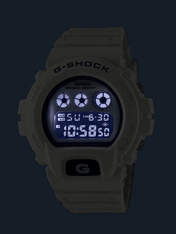 Casio,G-Shock 6900 53.20x50mm,53.20x50mm,Resin,White,Quartz,Countdown,Chronograph,Month,Date,Hardlex,Round,DW6900HDS7A1