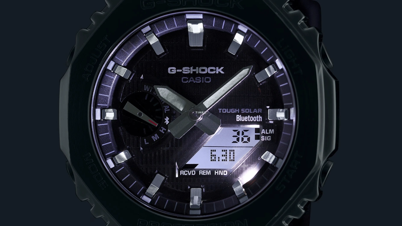 Casio,G-STEEL 49.30x44.40mm,49.30x44.40mm,Stainless Steel,Bio-sourced,Resin,Blue,Quartz,Countdown,Chronograph,Month,Date,Hardlex,Octagon,GBM2100A,GBM2100A-2B