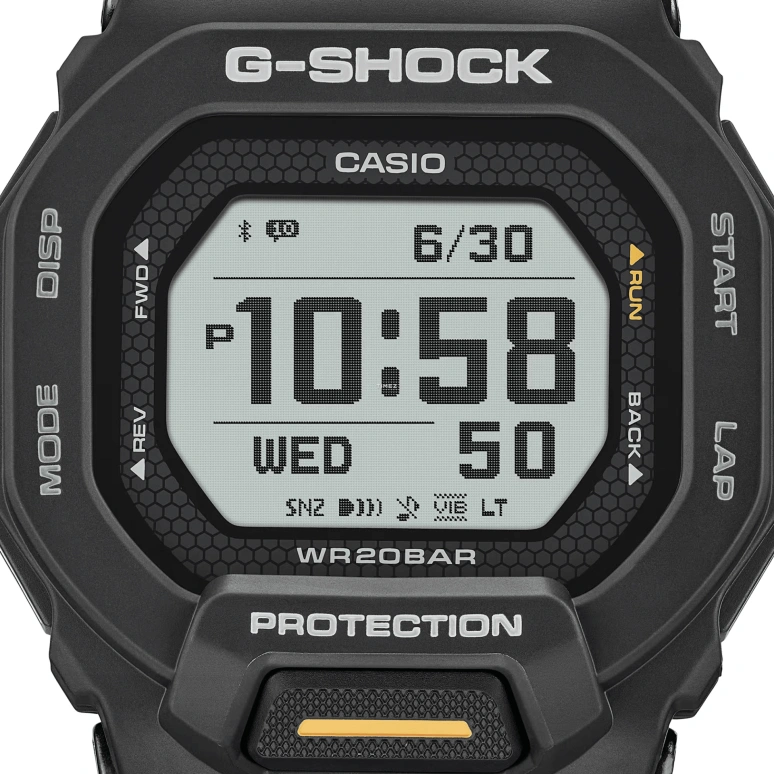 Casio,G-SHOCK 48.40x45.90mm,48.40x45.90mm,Resin,Black,Quartz,Countdown,Chronograph,Month,Date,Hardlex,Square,GBD200,GBD200-1A1