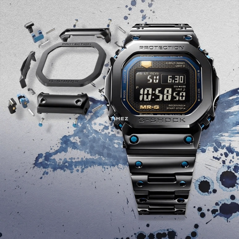 Casio,MR-G 49.40x43.20mm,49.40x43.20mm,Titanium,Cobalt Alloy,Black,Blue,Quartz,Countdown,Chronograph,Month,Date,Sapphire,Crystal Glass,Square,MRGB5000BA,MRGB5000BA-1