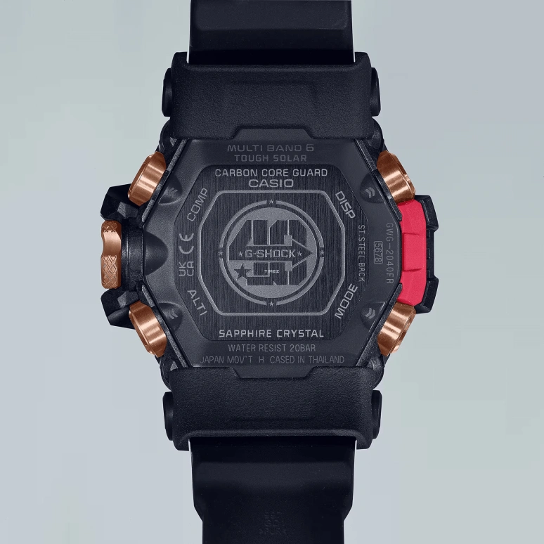 Casio,Mudmaster 54.40mm,54.40mm,Resin,Black,Quartz,Countdown,Chronograph,Month,Date,Sapphire,Round,GWG2040FR,GWG2040FR-1A