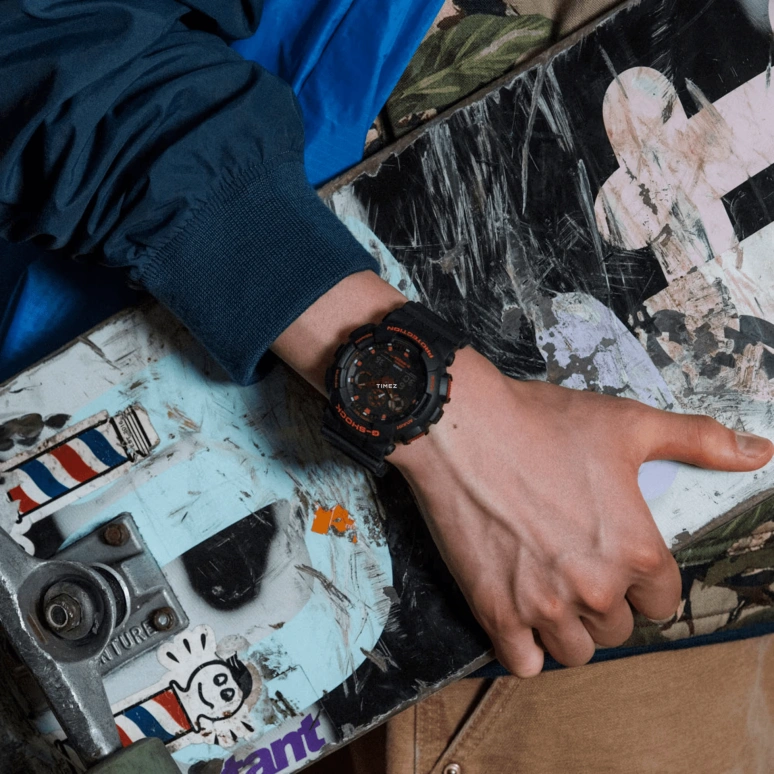 Casio,G-SHOCK 55x51.20mm,55x51.20mm,Resin,Black,Red,Quartz,Countdown,Chronograph,Month,Date,Hardlex,Round,GA100BNR,GA100BNR-1A