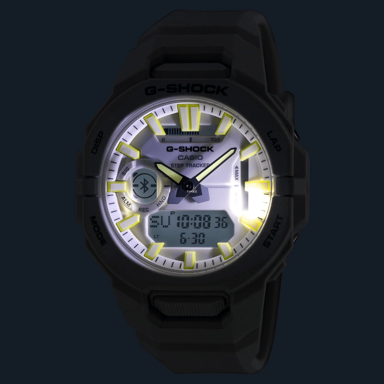 卡西欧,G-SHOCK 48.50x43.90毫米,48.50x43.90毫米,生物基,硅树脂,碳纤维,白色,石英,倒计时,计时,月历,星期历,矿物水晶,圆形,GBA950,GBA950-7A