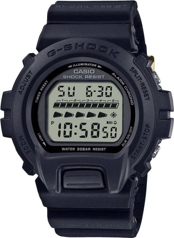 Casio,G-SHOCK 53.20x50mm,53.20x50mm,Bio-sourced,Resin,Black,Grey,Automatic,Countdown,Chronograph,Month,Date,Hardlex,Round,DW6640RE,DW6640RE-1