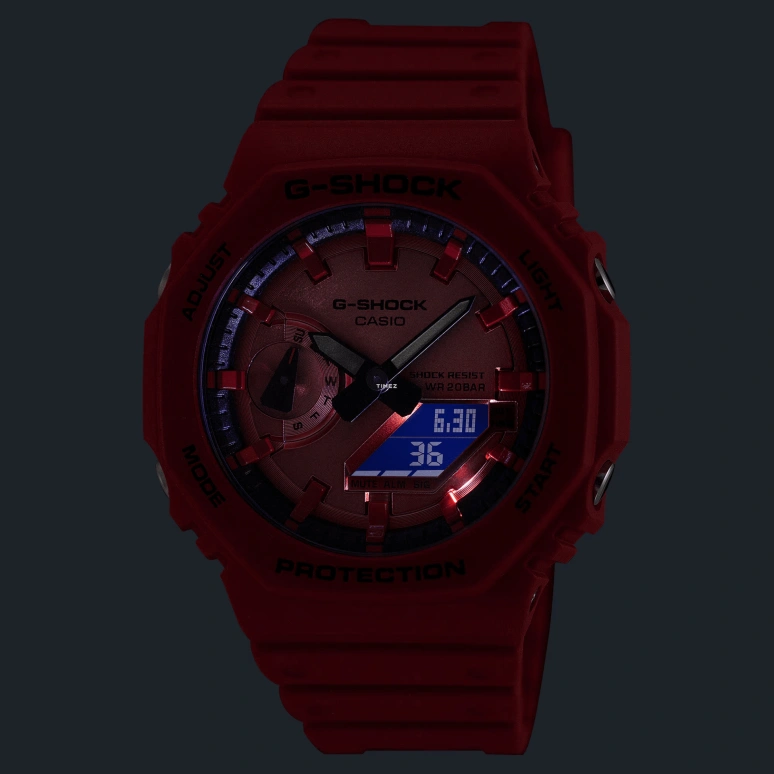 Casio,G-SHOCK 48.50x45.40mm,48.50x45.40mm,Bio-sourced,Resin,Red,Quartz,Countdown,Chronograph,Month,Date,Hardlex,Round,GA2100RRB,GA2100RRB-4A