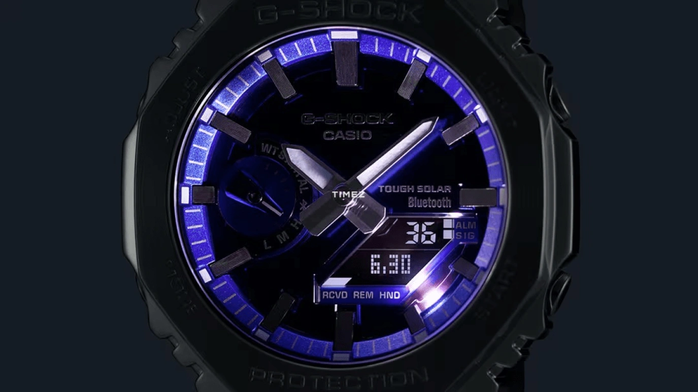 Casio,G-SHOCK 44.40mm,44.40mm,Stainless Steel,Blue,Quartz,Countdown,Chronograph,Month,Date,Hardlex,Octagon,GMB2100AD,GMB2100AD-2A