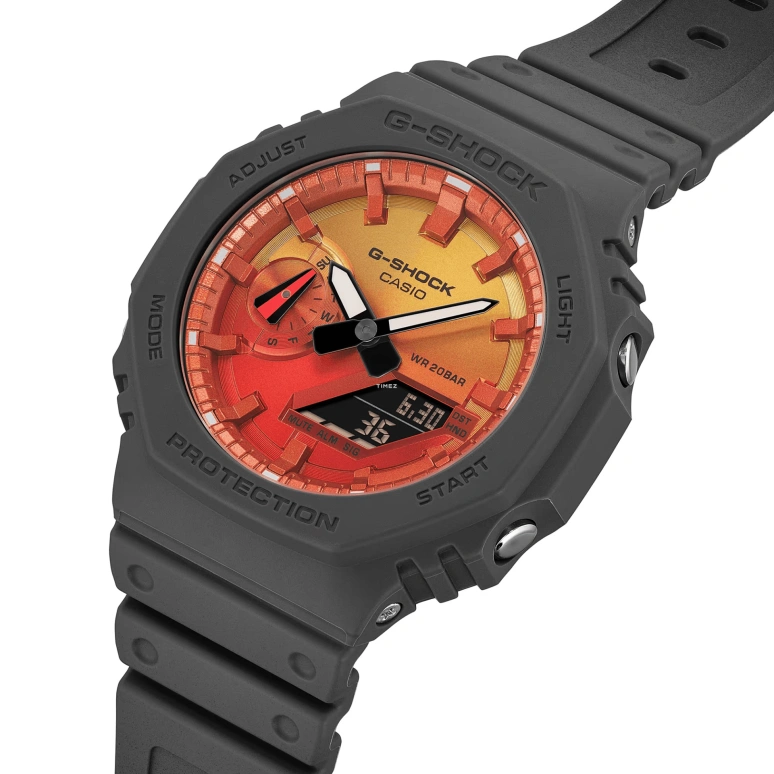Casio,G-SHOCK 45.40mm,45.40mm,Carbon,Bio-sourced,Resin,Dual,Charcoal Red,Gradient,Quartz,Countdown,Chronograph,Month,Date,Hardlex,Octagon,GA2100FL,GA2100FL-8A