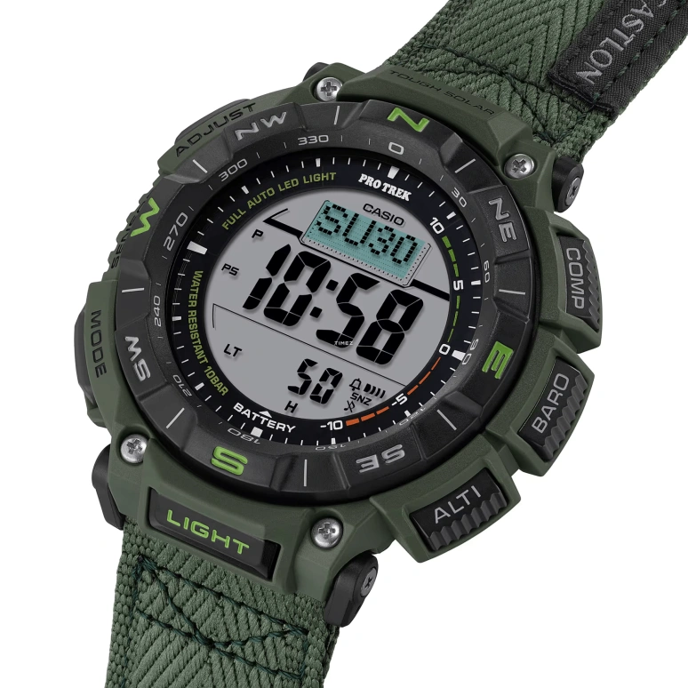 Casio,PROTREK 54.70x51.70mm,54.70x51.70mm,Resin,Bio-sourced,Black,Grey,Quartz,Countdown,Chronograph,Month,Date,Hardlex,Round,PRG340B,PRG340B-3