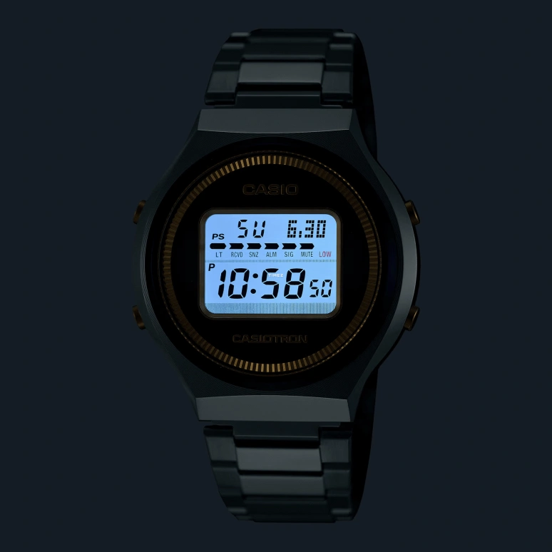 Casio,CASIOTRON 42.70x39.10mm,42.70x39.10mm,Stainless Steel,Blue,Green,Quartz,Countdown,Chronograph,Month,Date,Hardlex,Round,TRN50SS,TRN50SS-2A
