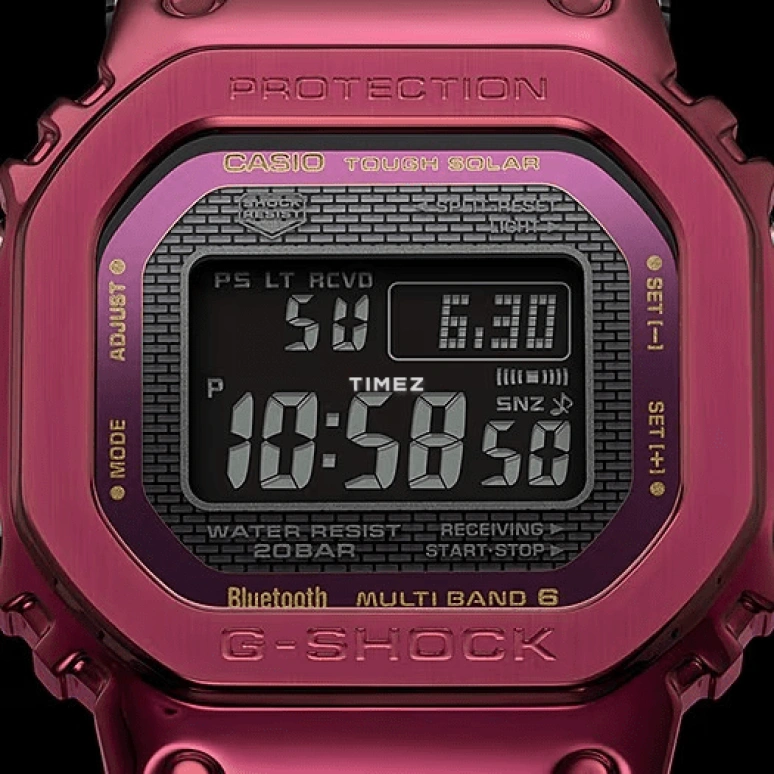 Casio,G-SHOCK 49.30x43.20mm,49.30x43.20mm,Stainless Steel,Red,Quartz,Countdown,Chronograph,Month,Date,Hardlex,Square,GMWB5000RD,GMWB5000RD-4