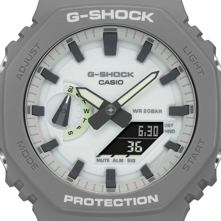 Casio,G-SHOCK 48.50x45.40mm,48.50x45.40mm,Carbon,Bio-sourced,Resin,White,Quartz,Countdown,Chronograph,Month,Date,Hardlex,Octagon,GA2100HD,GA2100HD-8A
