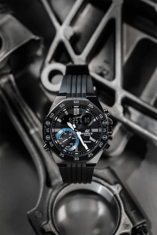 Casio,EDIFICE 51x48.50mm,51x48.50mm,Stainless Steel,Black,Quartz,Countdown,Chronograph,Month,Date,Hardlex,Round,ECB10PB,ECB10PB-1A