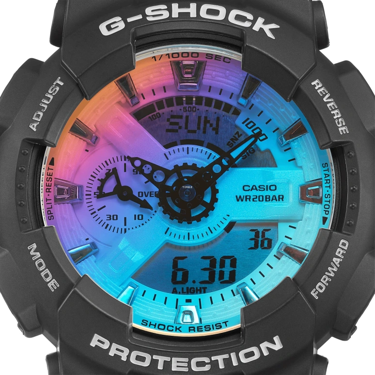 Casio,G-Shock GA-110 51.20mm,51.20mm,Resin,Gradient,Blue,Purple,Quartz,Countdown,Chronograph,Month,Date,Hardlex,Round,GA110SR,GA110SR-1A