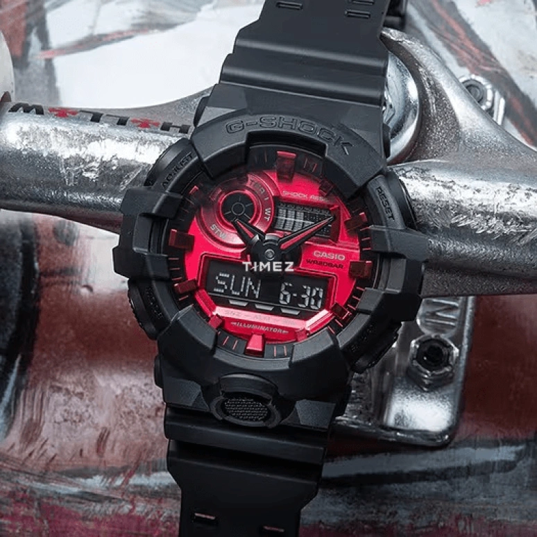 Casio,G-SHOCK 53.40mm,53.40mm,Resin,Red,Quartz,Countdown,Chronograph,Month,Date,Hardlex,Round,GA700AR,GA700AR-1A