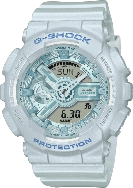 Casio,G-SHOCK 45.90mm,45.90mm,Resin,Bio-sourced,Blue,Quartz,Countdown,Chronograph,Month,Date,Hardlex,Round,GMAS110ST,GMAS110ST-2A