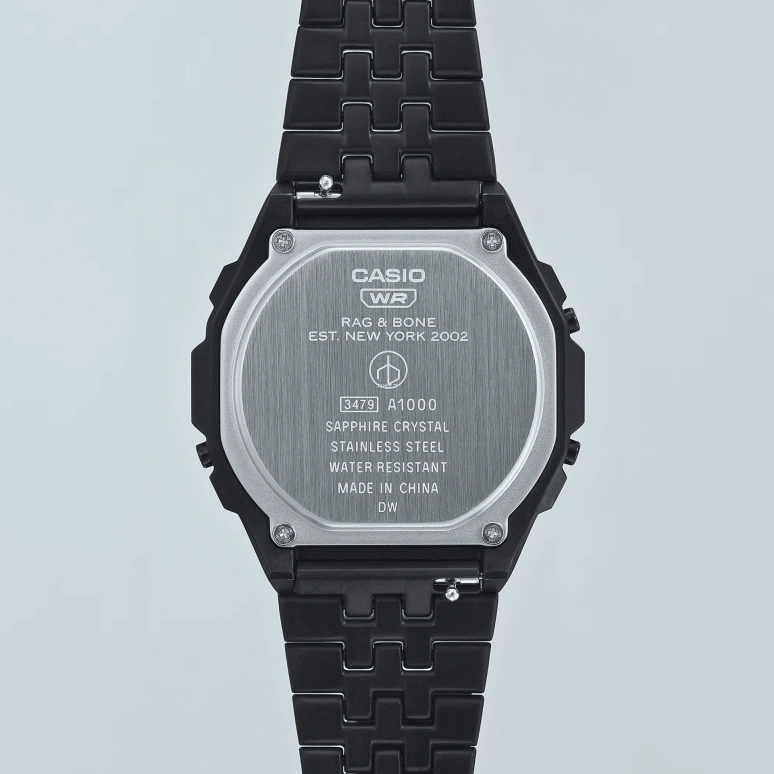 Casio,VINTAGE 39.60x38mm,39.60x38mm,Stainless Steel,Black,Quartz,Chronograph,Date,Day,Hour Strike,Sapphire,Square,A1000RCB,A1000RCB-1
