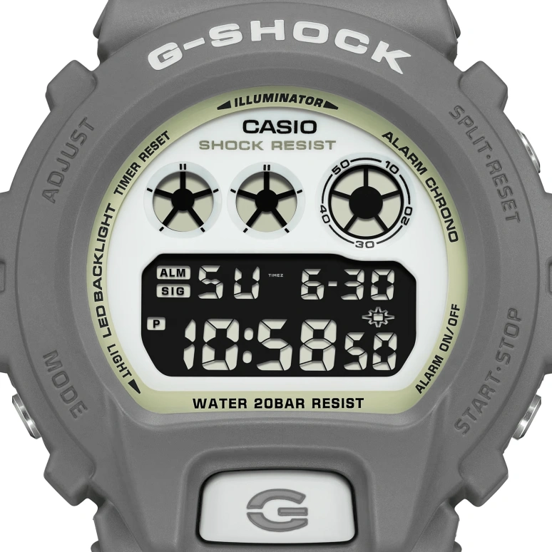 Casio,G-Shock 6900 53.20x50mm,53.20x50mm,Resin,White,Black,Quartz,Countdown,Chronograph,Month,Date,Hardlex,Round,DW6900HD,DW6900HD-8