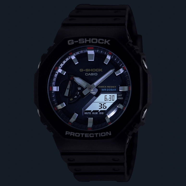Casio,G-SHOCK 45.40mm,45.40mm,Carbon,Bio-sourced,Resin,Black,Quartz,Countdown,Chronograph,Month,Date,Hardlex,Octagon,GA2100RL,GA2100RL-1A