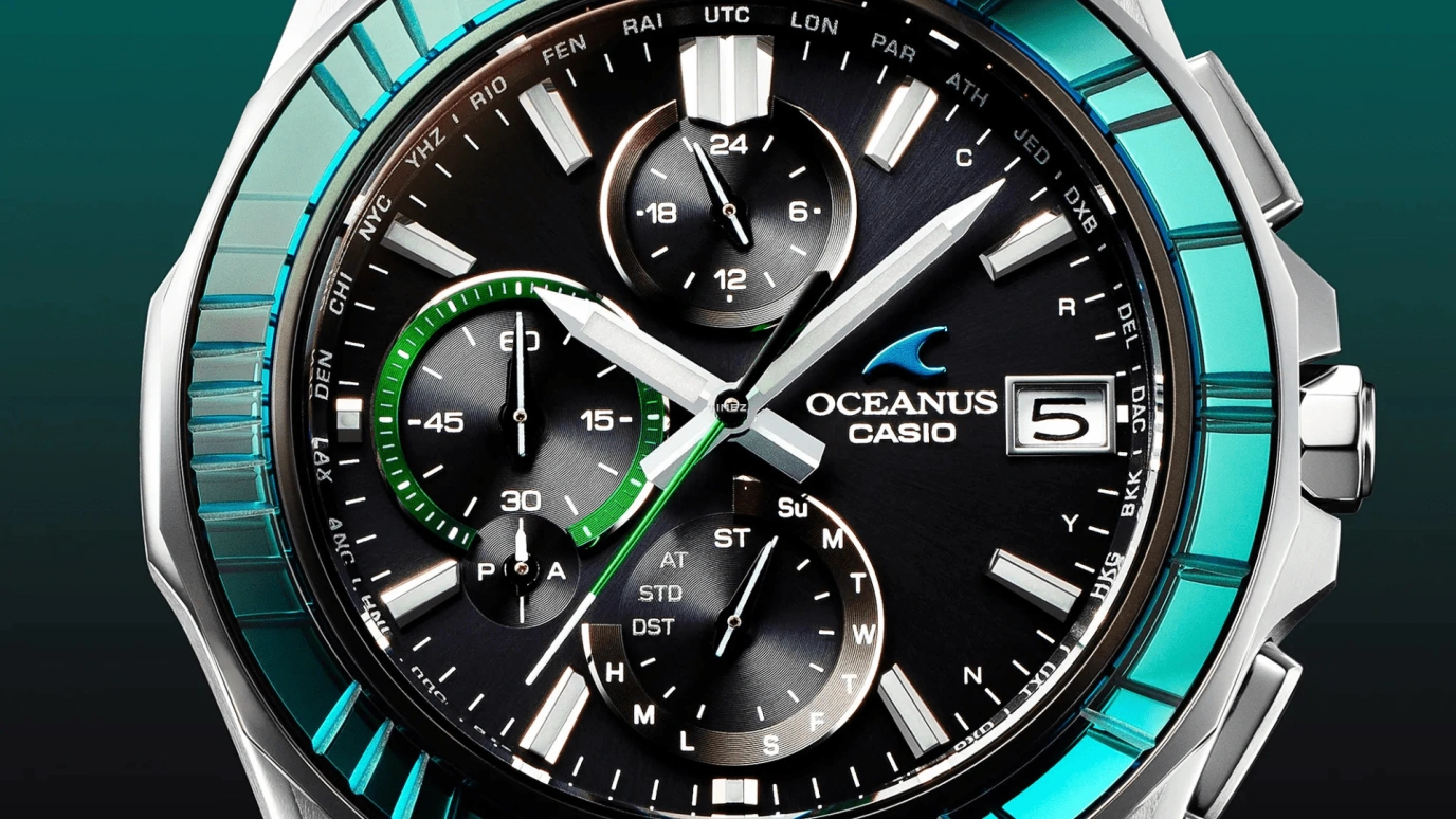 Casio,OCEANUS 47.50x42.80mm,47.50x42.80mm,Titanium,Black,Quartz,Countdown,Chronograph,Date,Day,Sapphire,Crystal Glass,Round,OCWS7000SG1A