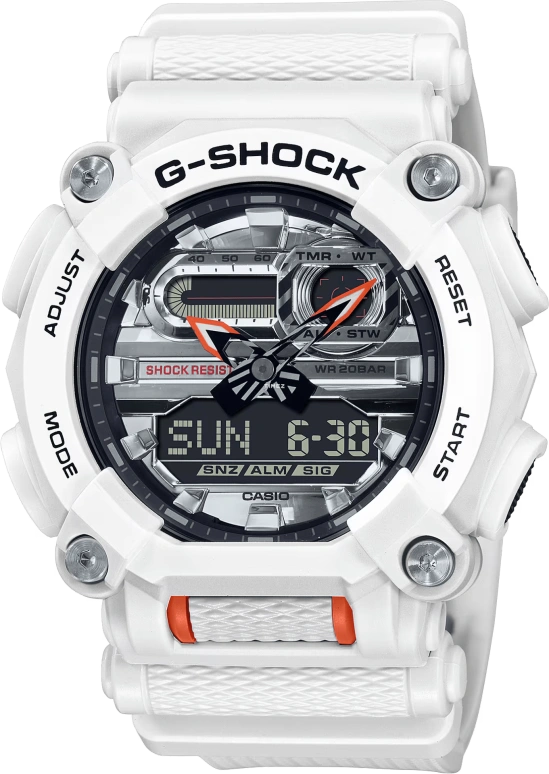 Casio,G-SHOCK 49.50mm,49.50mm,Resin,Silver,Quartz,Countdown,Chronograph,Month,Date,Hardlex,Round,GA900AS,GA900AS-7A