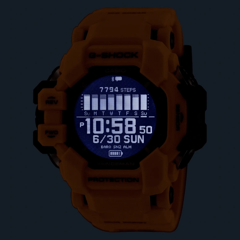 Casio,MASTER OF G - LAND 53.20mm,53.20mm,Bio-sourced,Resin,Black,Grey,Processor,Countdown,Chronograph,Month,Date,Hardlex,Round,GPRH1000,GPRH1000-9