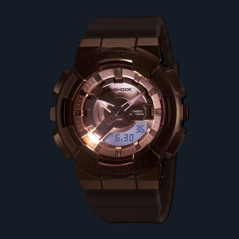Casio,G-SHOCK 46x42mm,46x42mm,Resin,Stainless Steel,Pink Red,Quartz,Countdown,Chronograph,Month,Date,Hardlex,Round,GMS110PG,GMS110PG-4A