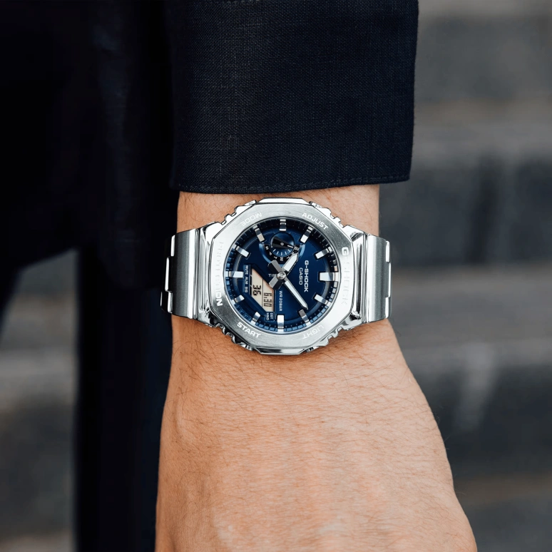Casio,G-STEEL 49.30x44.40mm,49.30x44.40mm,Resin,Blue,Quartz,Countdown,Chronograph,Month,Date,Hardlex,Octagon,GM2110D,GM2110D-2B