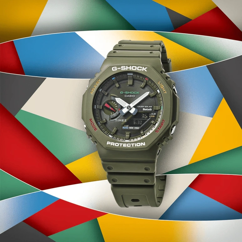 Casio,G-SHOCK 48.50x45.40mm,48.50x45.40mm,Resin,Carbon,Dark Green,Quartz,Countdown,Chronograph,Month,Date,Hardlex,Round,GAB2100FC,GAB2100FC-3A