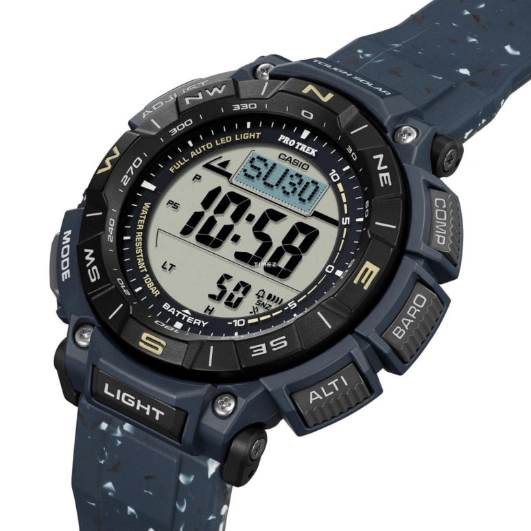 Casio,PROTREK 54.70x51.70mm,54.70x51.70mm,Bio-sourced,Resin,Grey,Quartz,Countdown,Chronograph,Month,Date,Hardlex,Glass,Round,PRG340SC,PRG340SC-2