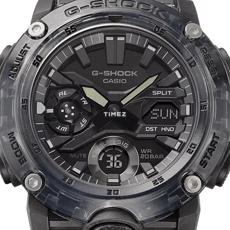 Casio,G-SHOCK 47mm,47mm,Resin,Carbon,Black,Quartz,Countdown,Chronograph,Month,Date,Hardlex,Round,GA2000SKE,GA2000SKE-8A