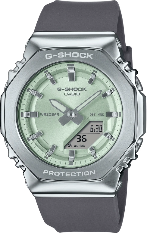 Casio,ANALOG-DIGITAL 40.50mm,40.50mm,Resin,Green,Quartz,Countdown,Chronograph,Month,Date,Hardlex,Octagon,GMS2110,GMS2110-3A