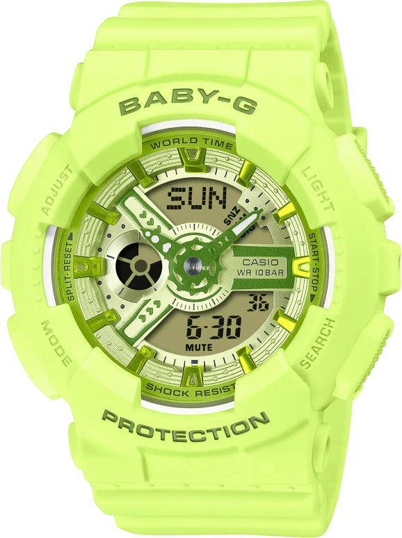 Casio,BA-110 43.40mm,43.40mm,Resin,Green,Quartz,Countdown,Chronograph,Month,Date,Hardlex,Round,BA110YK,BA110YK-3A