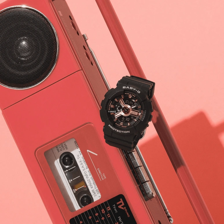 Casio,BA-110 46.30x43.40mm,46.30x43.40mm,Resin,Pink Gold,Black,Quartz,Countdown,Chronograph,Month,Date,Hardlex,Round,BA,BA-110XRG-1A
