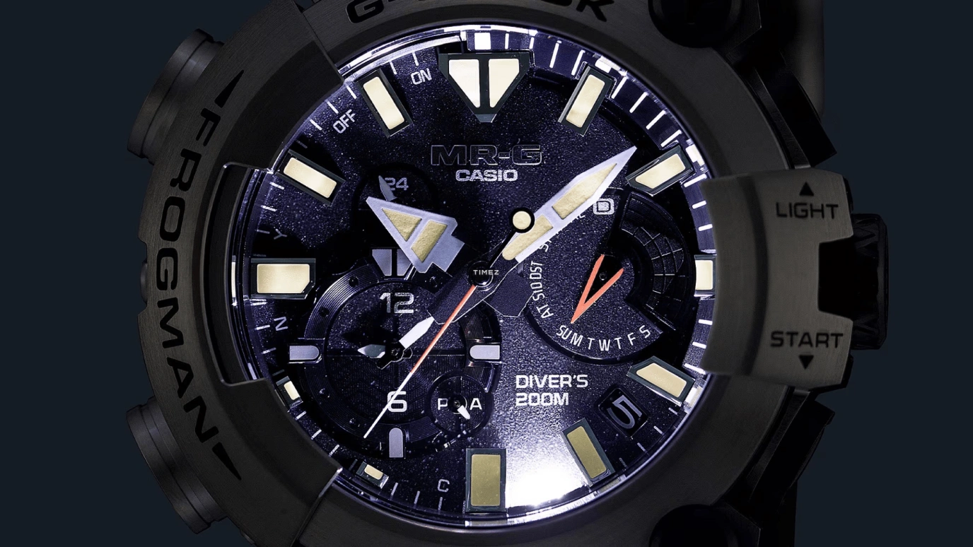 Casio,MR-G 56x49.70mm,56x49.70mm,Titanium,Black,Quartz,Countdown,Chronograph,Date,Day,Sapphire,Crystal Glass,Round,MRGBF1000RG3
