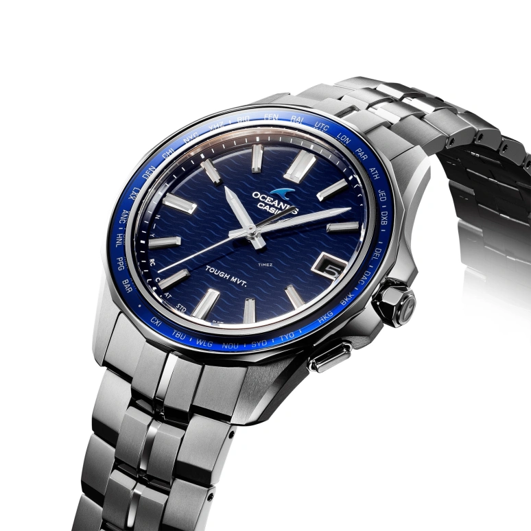 Casio,OCEANUS 46.50x41.30mm,46.50x41.30mm,Titanium,Blue,Quartz,Day,World Time,OCWS400,OCWS400-2A