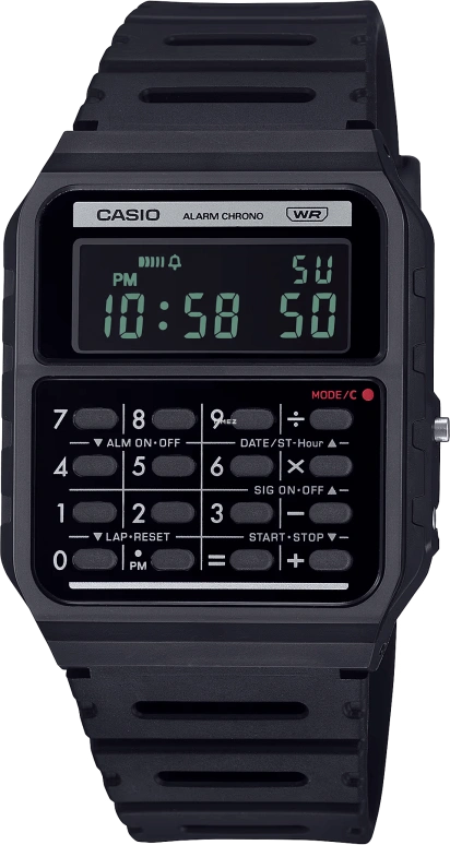Casio,POP 43.20x34.40mm,43.20x34.40mm,Resin,Black,Quartz,Chronograph,Annual Calendar,Month,Date,Plexi,Rectangular,CA53WB,CA53WB-1B