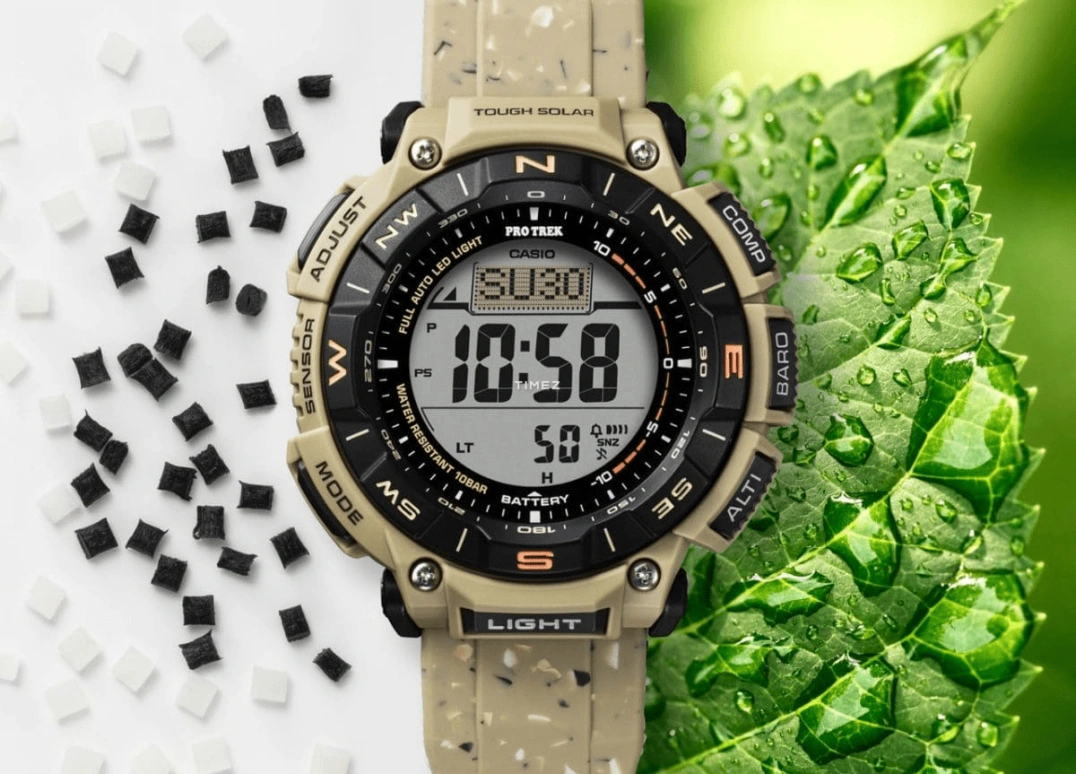 Casio,PROTREK 54.70x51.70mm,54.70x51.70mm,Resin,Bio-sourced,Grey,Quartz,Countdown,Chronograph,Month,Date,Hardlex,Glass,Round,PRG340SC,PRG340SC-5