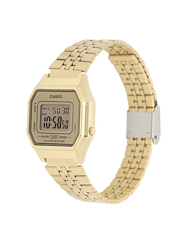 Casio,VINTAGE 33.50x28.60mm,33.50x28.60mm,Resin,Champagne,Grey,Quartz,Chronograph,Date,Day,Hour Strike,Plexi,Glass,Square,LA680WGA,LA680WGA-9VT
