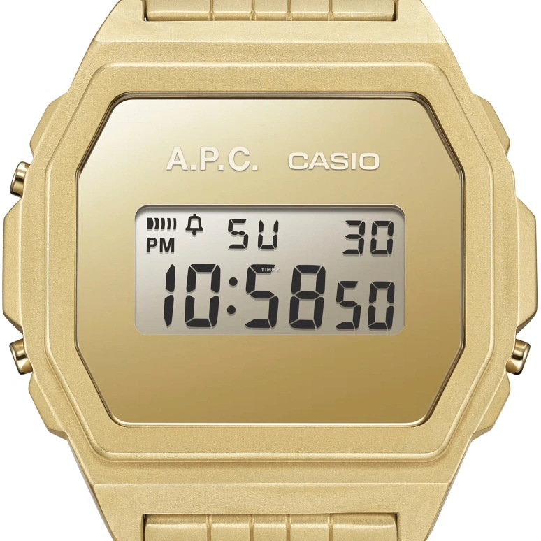 Casio,VINTAGE 39.60x38mm,39.60x38mm,Stainless Steel,Gold,Quartz,Chronograph,Date,Day,Hour Strike,Hardlex,Square,A1000ACG,A1000ACG-9