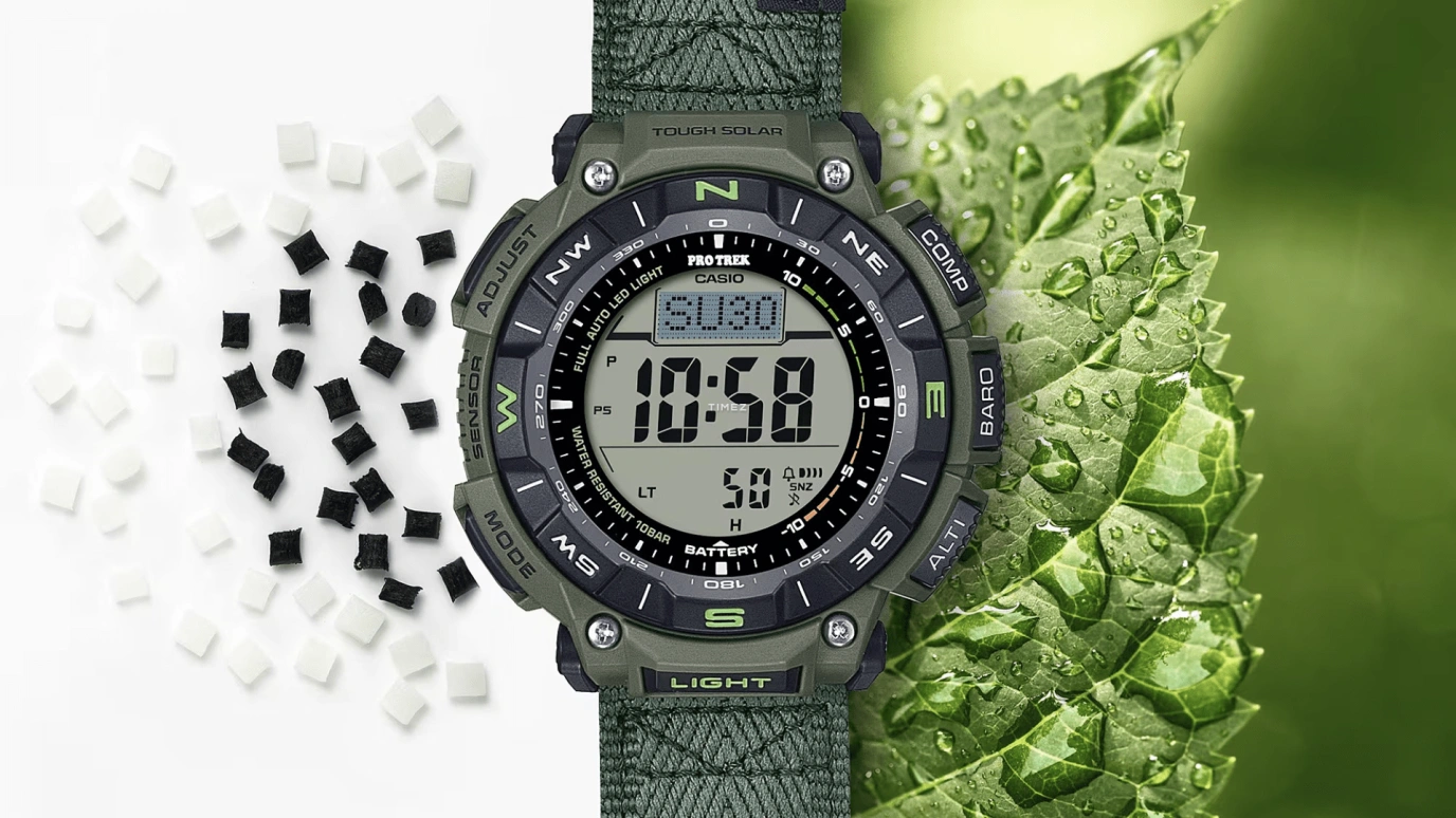 Casio,PROTREK 54.70x51.70mm,54.70x51.70mm,Resin,Bio-sourced,Black,Grey,Quartz,Countdown,Chronograph,Month,Date,Hardlex,Round,PRG340B,PRG340B-3