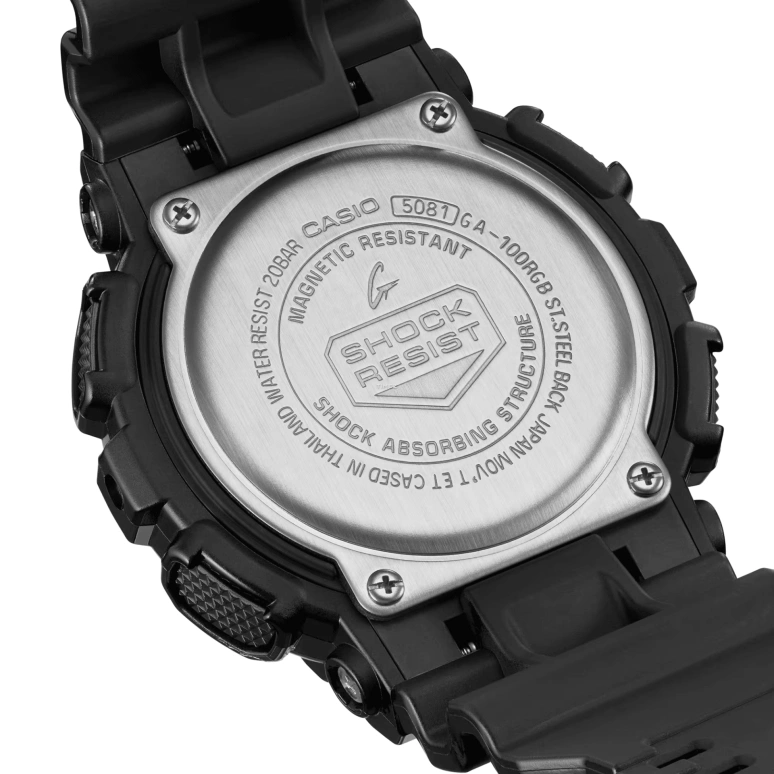 Casio,G-SHOCK 55x51.20mm,55x51.20mm,Resin,Multi-Color,Quartz,Countdown,Chronograph,Month,Date,Hardlex,Round,GA100RGB,GA100RGB-1A