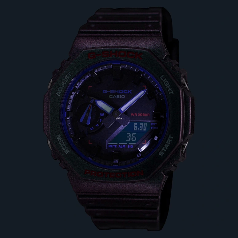 Casio,G-SHOCK 48.50x45.40mm,48.50x45.40mm,Carbon,Resin,Purple,Quartz,Countdown,Chronograph,Month,Date,Hardlex,Octagon,GA2100AH,GA2100AH-6A