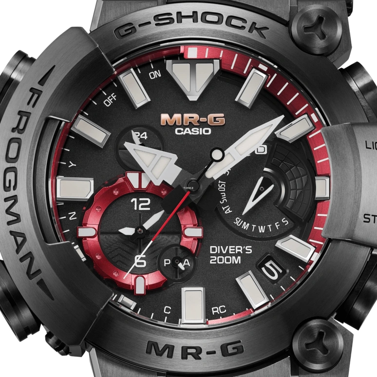 Casio,MR-G 56x49.70mm,56x49.70mm,Titanium,Black,Quartz,Countdown,Chronograph,Month,Date,Sapphire,Glass,Round,MRGBF1000B,MRGBF1000B-1A