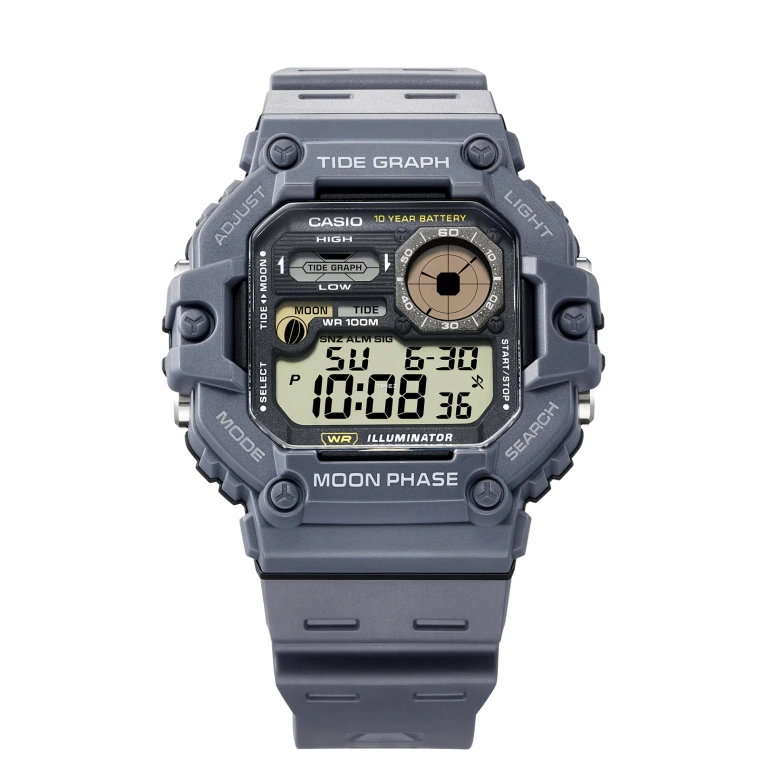 Casio,Standard 52.50x48.50mm,52.50x48.50mm,Resin,Grey,Quartz,Countdown,Chronograph,Moonphase,Month,Plexi,Square,WS1700H,WS1700H-8AV