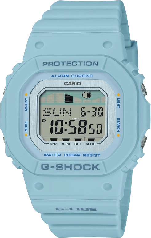 Casio,G-LIDE 45.70x40.50mm,45.70x40.50mm,Bio-sourced,Resin,Blue,Quartz,Countdown,Chronograph,Month,Date,Hardlex,Square,GLXS5600,GLXS5600-2