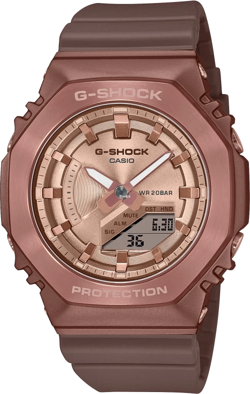 Casio,G-SHOCK 45.90x40.40mm,45.90x40.40mm,Resin,Pink Gold,Quartz,Countdown,Chronograph,Month,Date,Hardlex,Octagon,GMS2100BR,GMS2100BR-5A